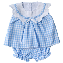 Load image into Gallery viewer, Charlotte Scalloped Bloomer Set, Ballantyne Blue Gingham
