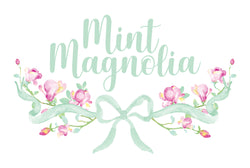 Mint Magnolia logo lockup pretty floral bow saw beneath name