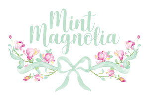 Mint Magnolia logo lockup pretty floral bow saw beneath name